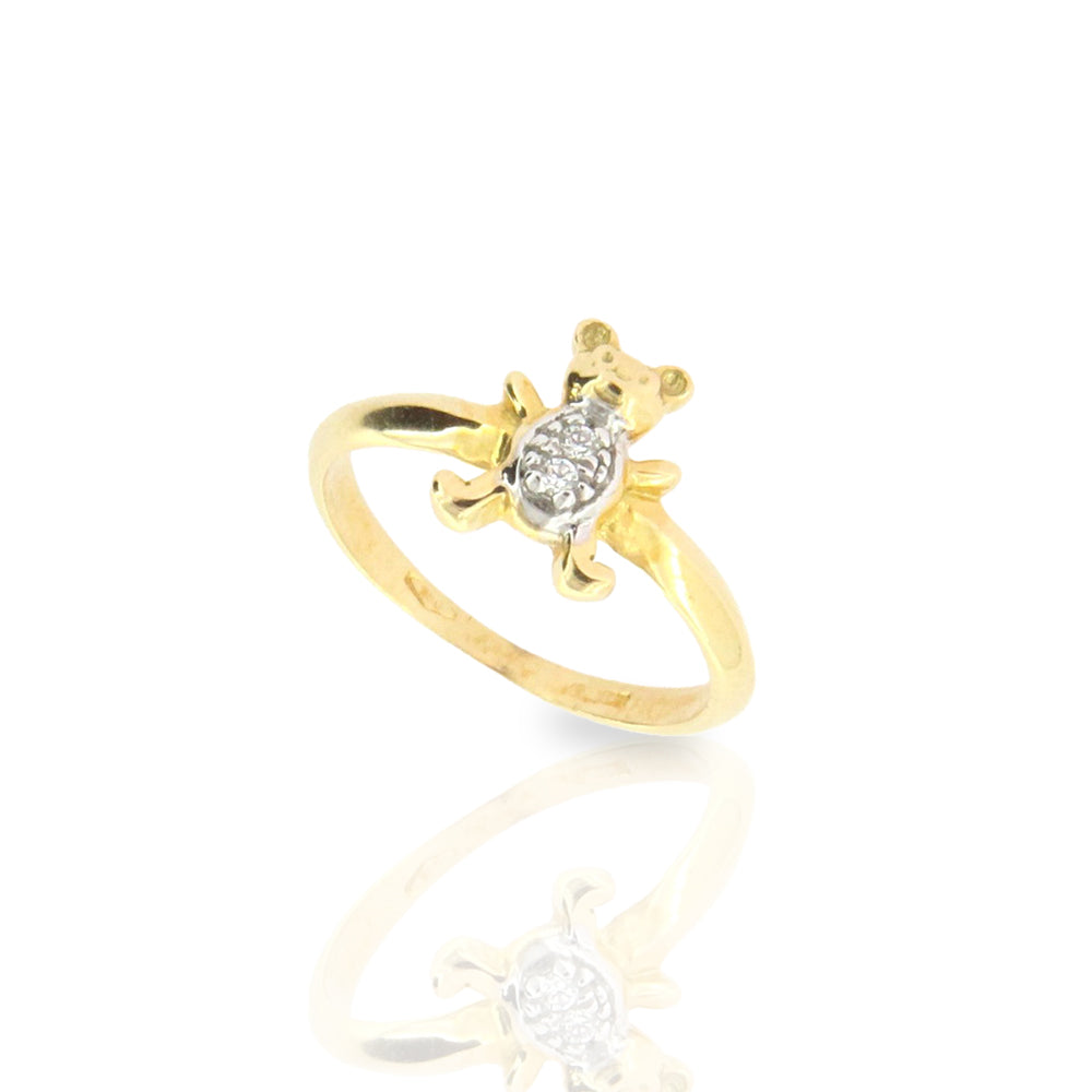 Anello Bambina Orsetto in Oro Giallo con Zirconi