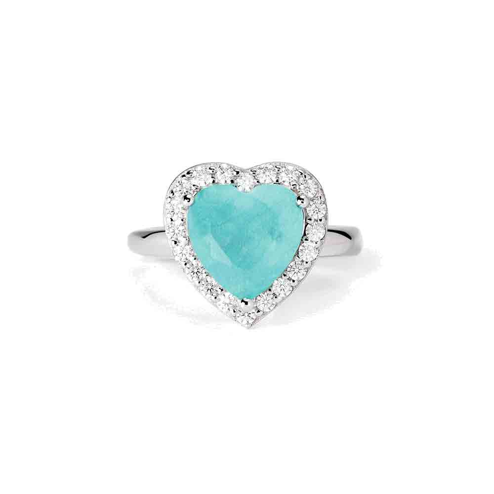 Anello Donna in Argento Cuore con glass azzurro Mabina Gioielli
