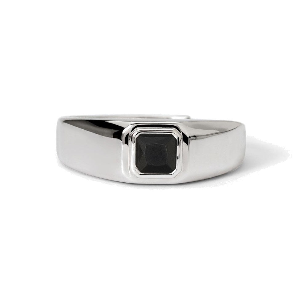 Anello Uomo New Retro in Argento Zircone Nero Mabina Gioielli