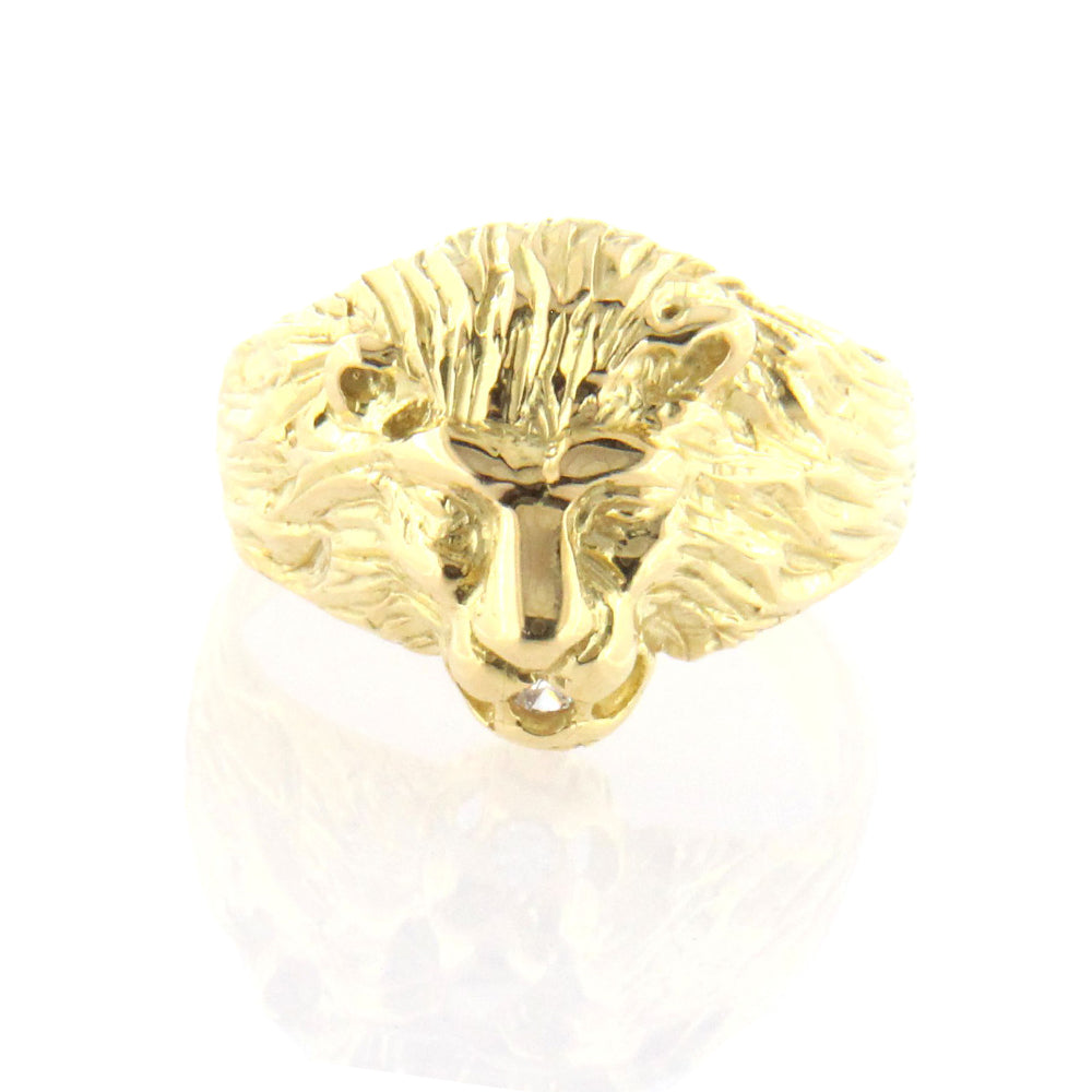 Anello Uomo Testa di Leone in Oro Giallo con Zircone