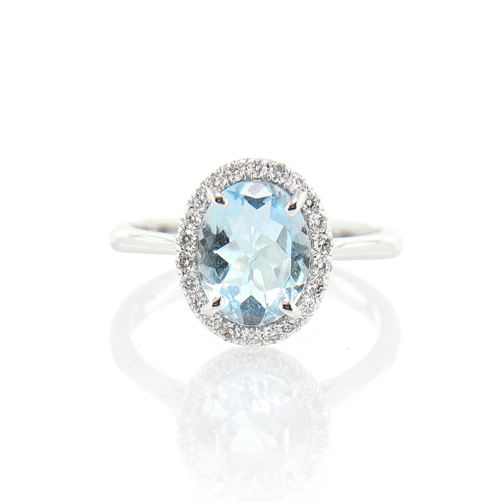 Anello con Pietra Acquamarina Oro Bianco con Diamanti