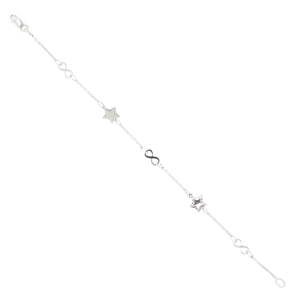 Bracciale Bambina in Oro Bianco con Stelle e Infinito