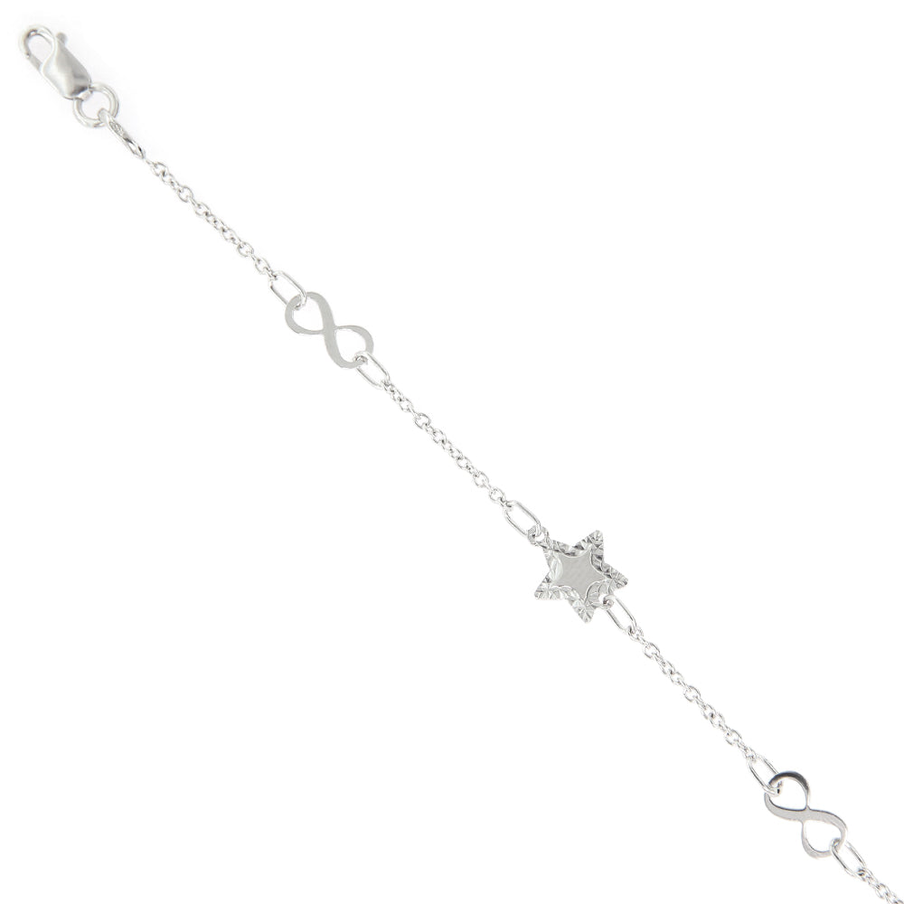 Bracciale Bambina in Oro Bianco con Stelle e Infinito