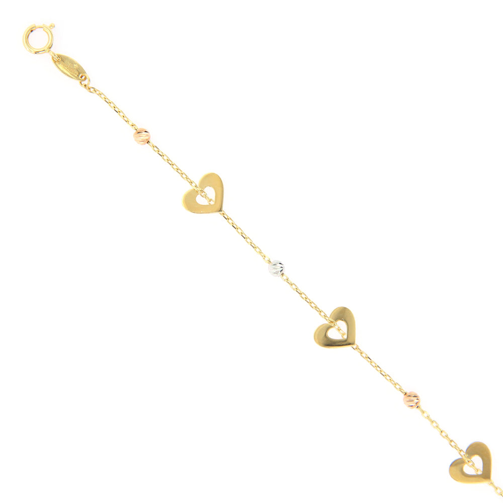 Bracciale Bambina in Oro Giallo con Cuori