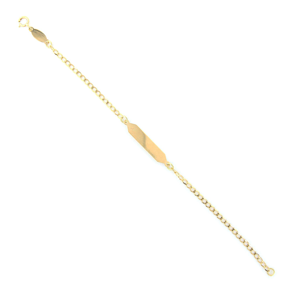 Bracciale Bambino Battesimo in Oro Giallo con Targhetta e Maglia Grumette