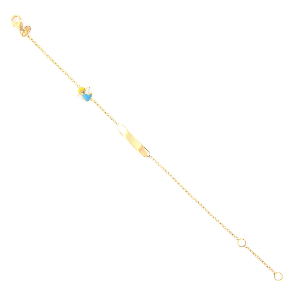 Bracciale Bambino Battesimo in Oro con Targhetta e Angelo Smaltato