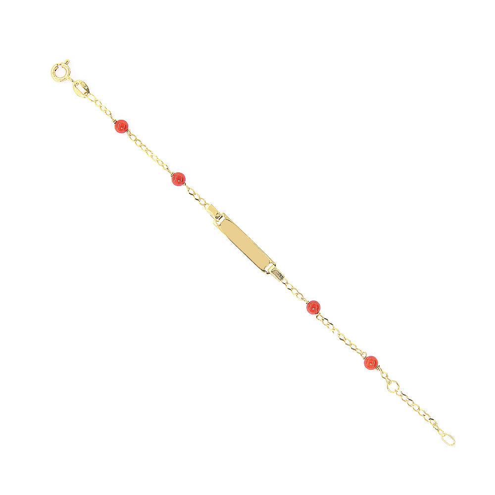 Bracciale Battesimo in Oro Giallo 9 Carati con Targhetta e Corallo