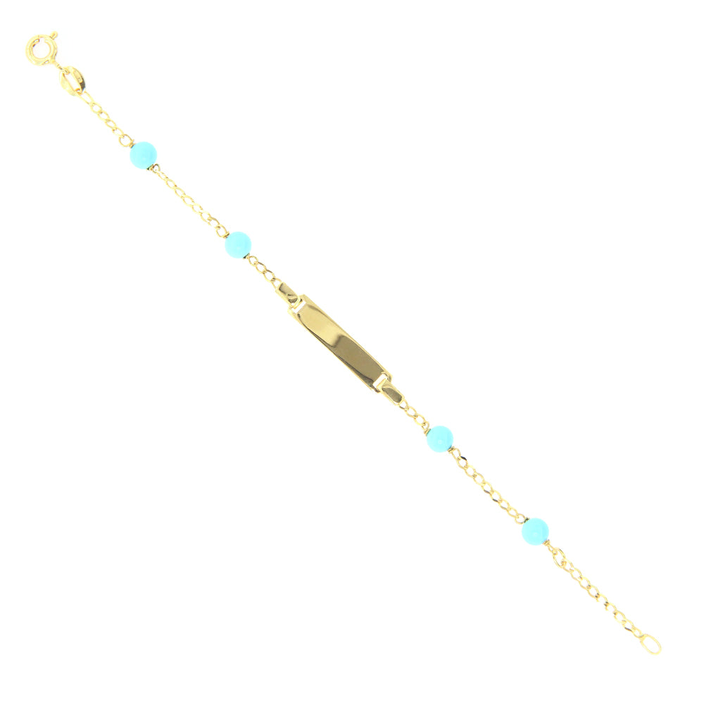 Bracciale Battesimo in Oro Giallo 9 Carati con Targhetta e Turchese