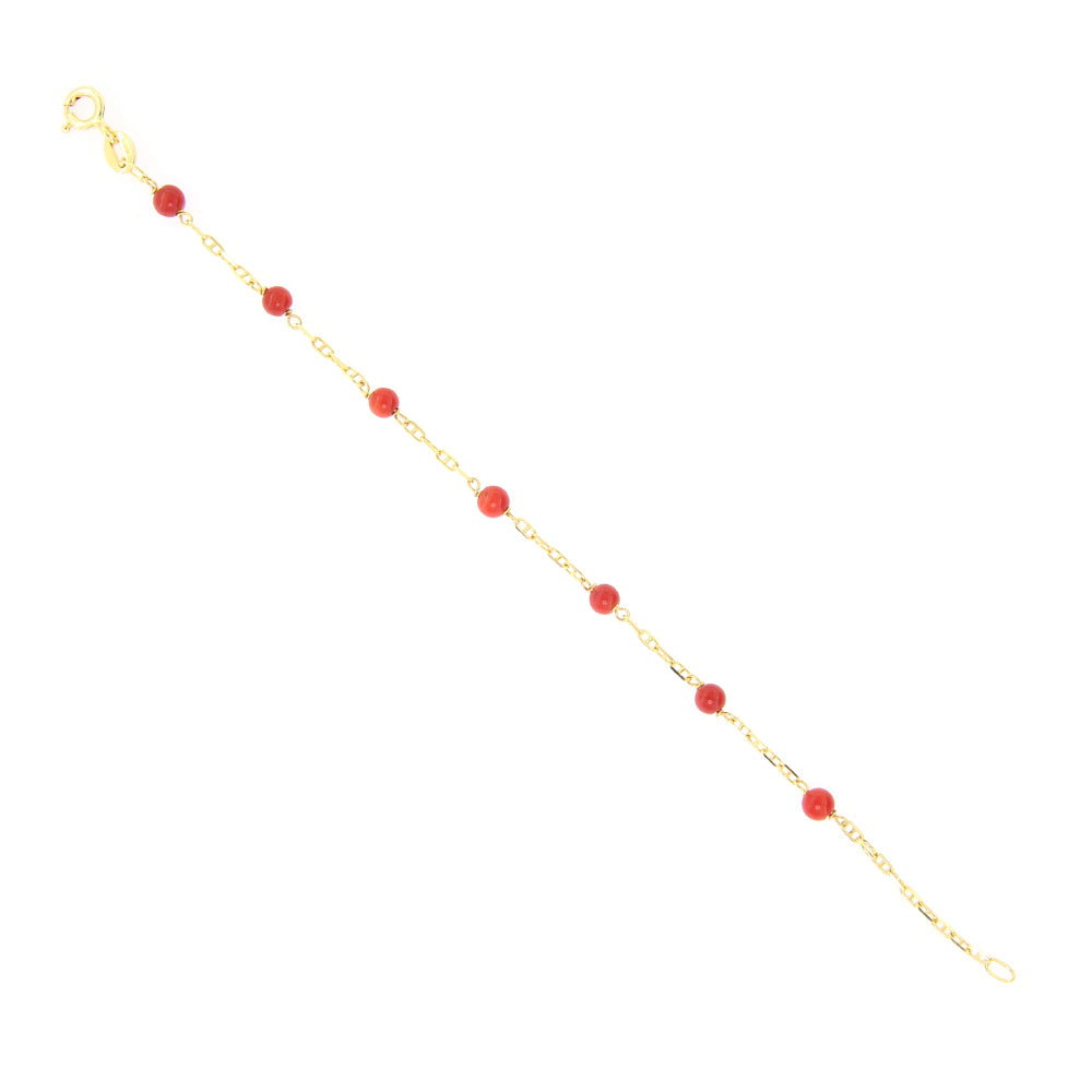 Bracciale Battesimo in Oro Giallo 9 Carati e Corallo