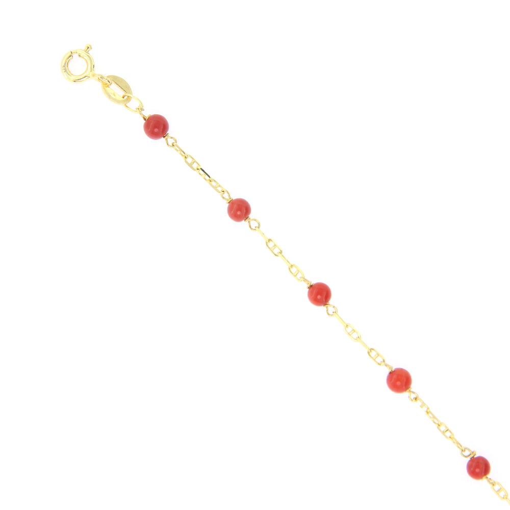 Bracciale Battesimo in Oro Giallo 9 Carati e Corallo
