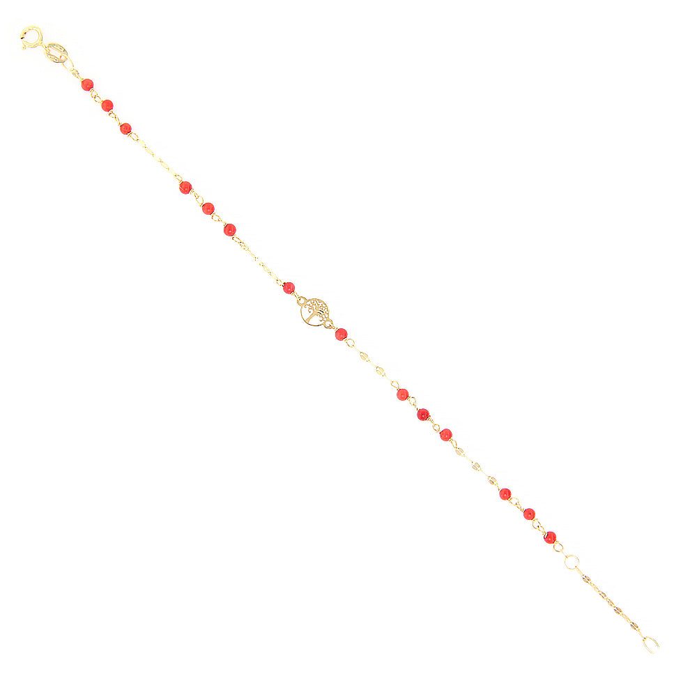 Bracciale Battesimo in Oro Giallo Albero della Vita e Corallo