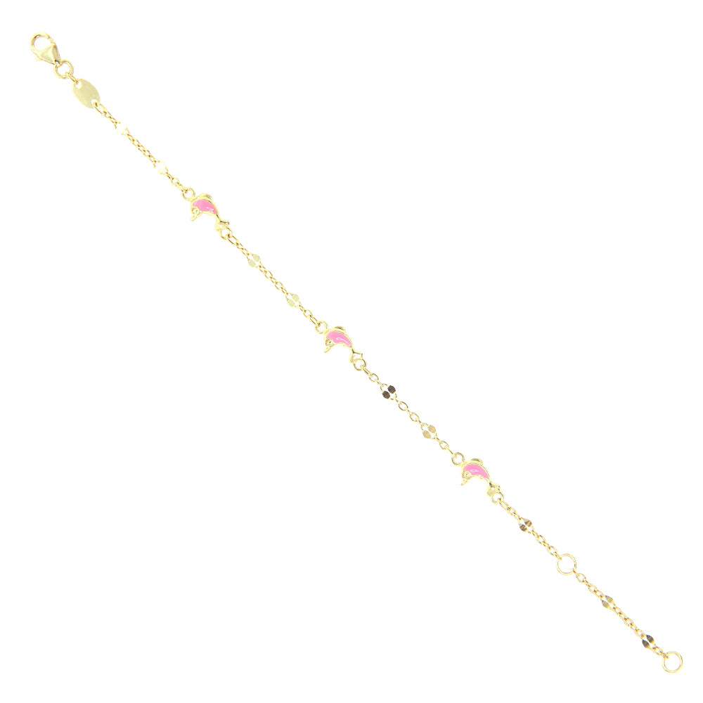 Bracciale Battesimo in Oro Giallo con Delfini Smaltati