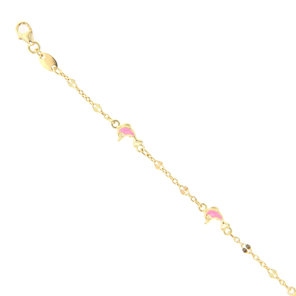 Bracciale Battesimo in Oro Giallo con Delfini Smaltati