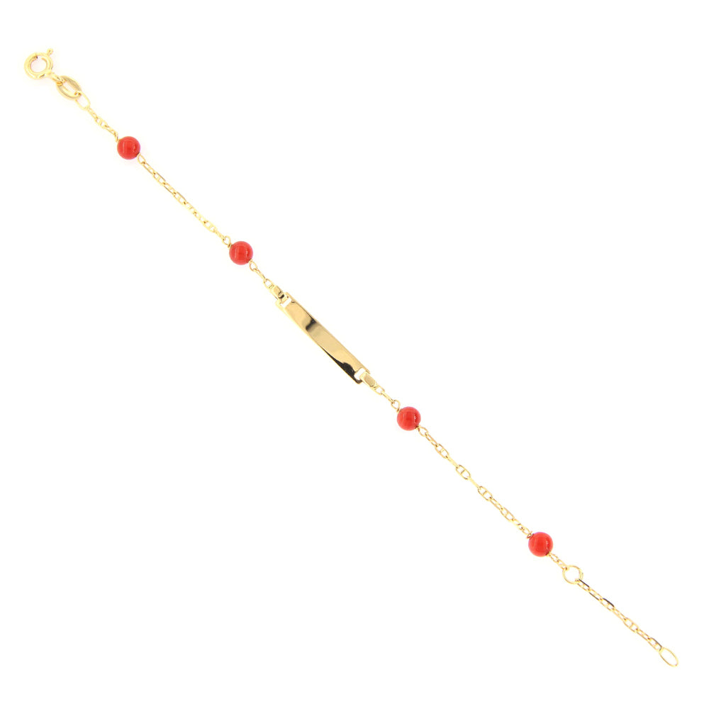 Bracciale Battesimo in Oro Giallo con Targhetta e Coralli