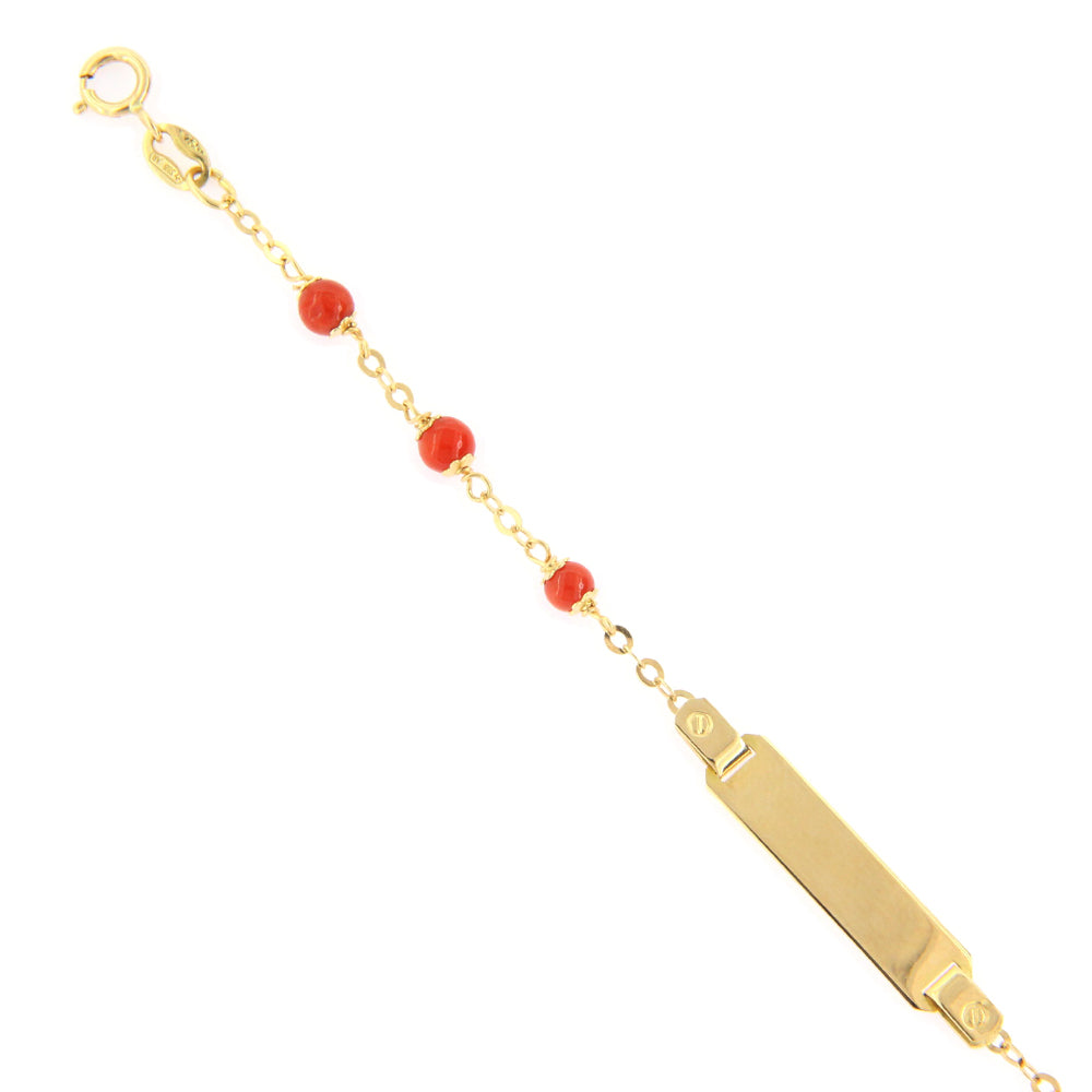 Bracciale Battesimo in Oro Giallo con Targhetta e Coralli
