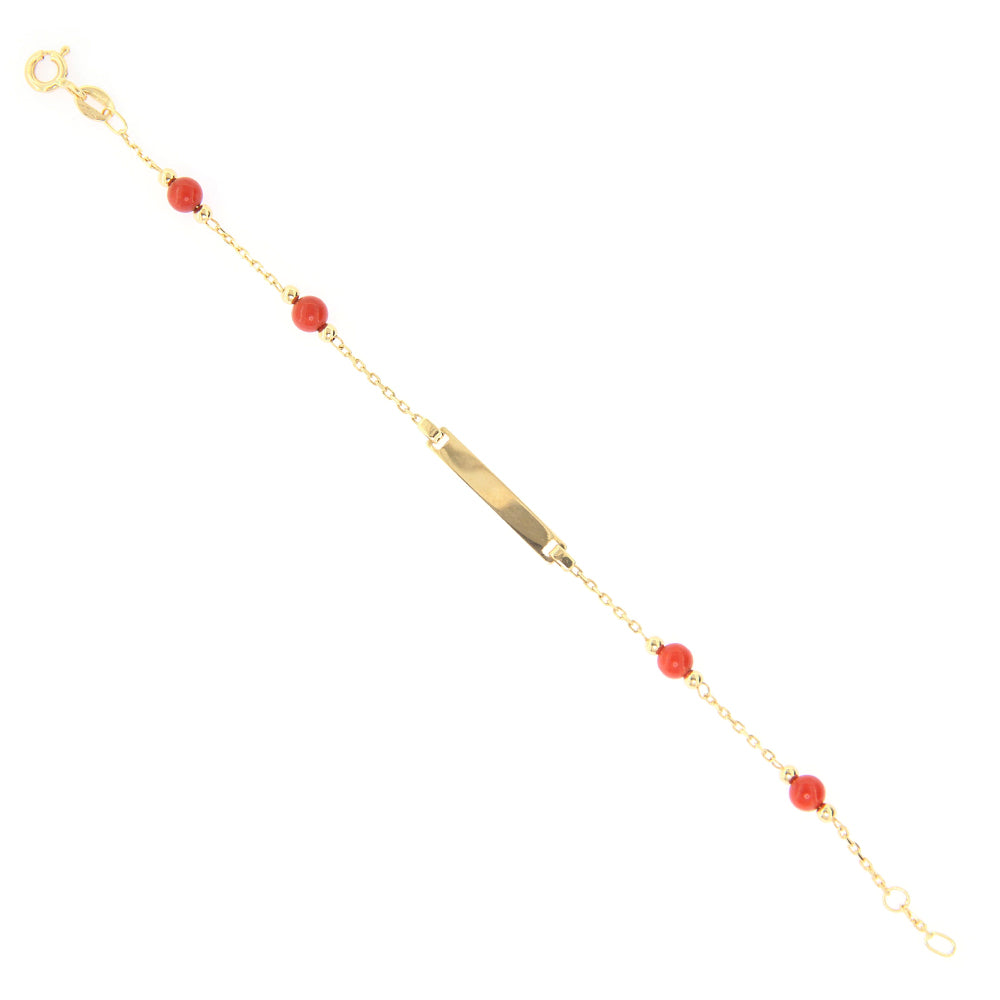 Bracciale Battesimo in Oro Giallo con Targhetta e Corallo