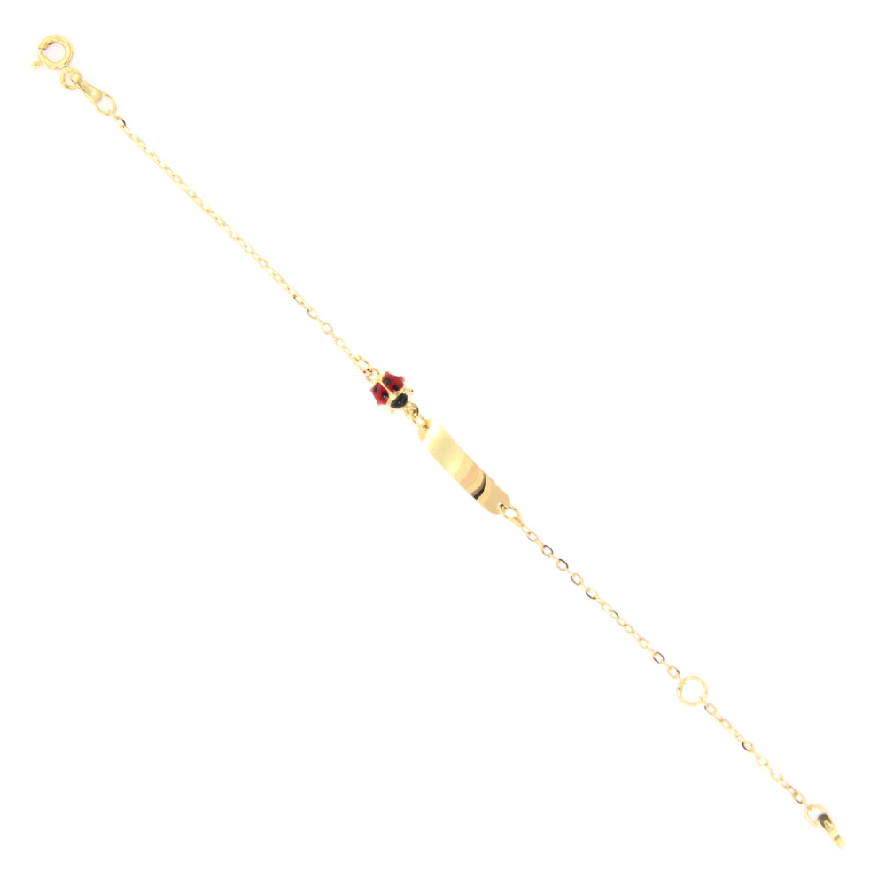 Bracciale Battesimo in Oro Giallo e Targhetta con Coccinella Smaltata