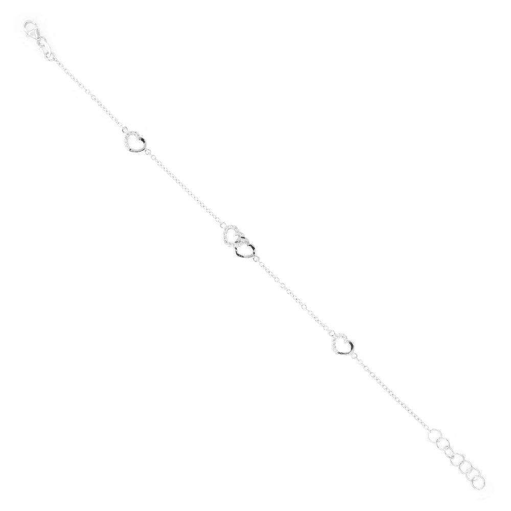 Bracciale Donna in Oro Bianco con Cuore e Zirconi
