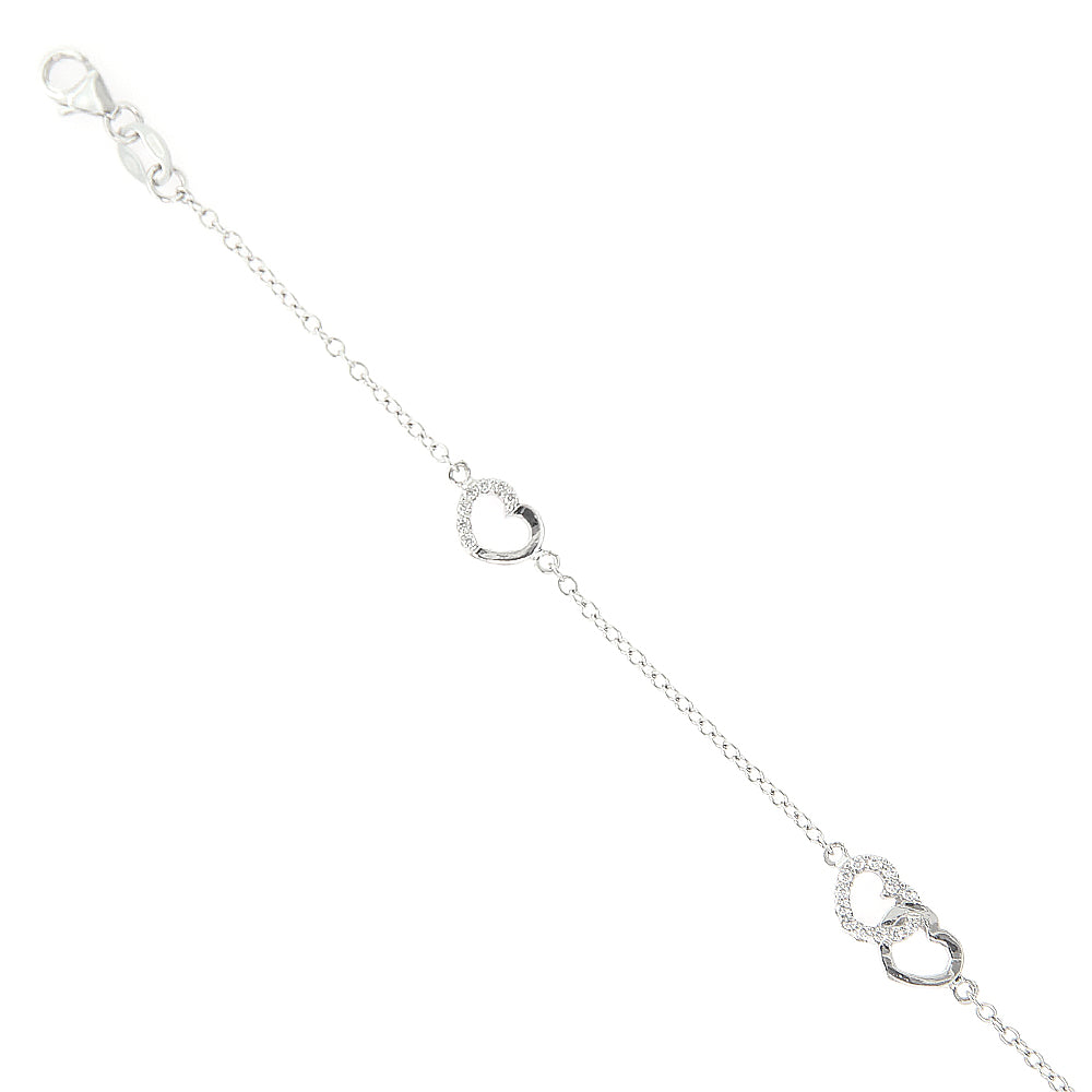 Bracciale Donna in Oro Bianco con Cuore e Zirconi