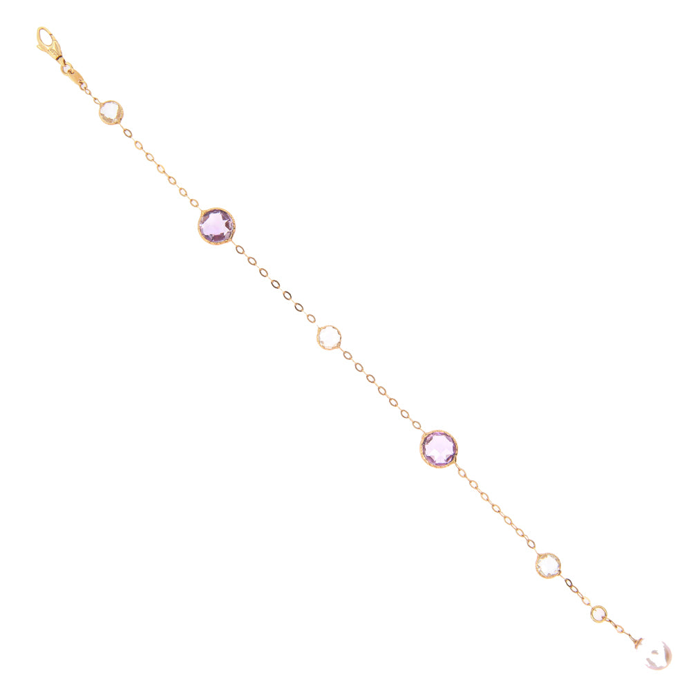 Bracciale Donna in Oro Rosa Maglia con Perle e Ametista