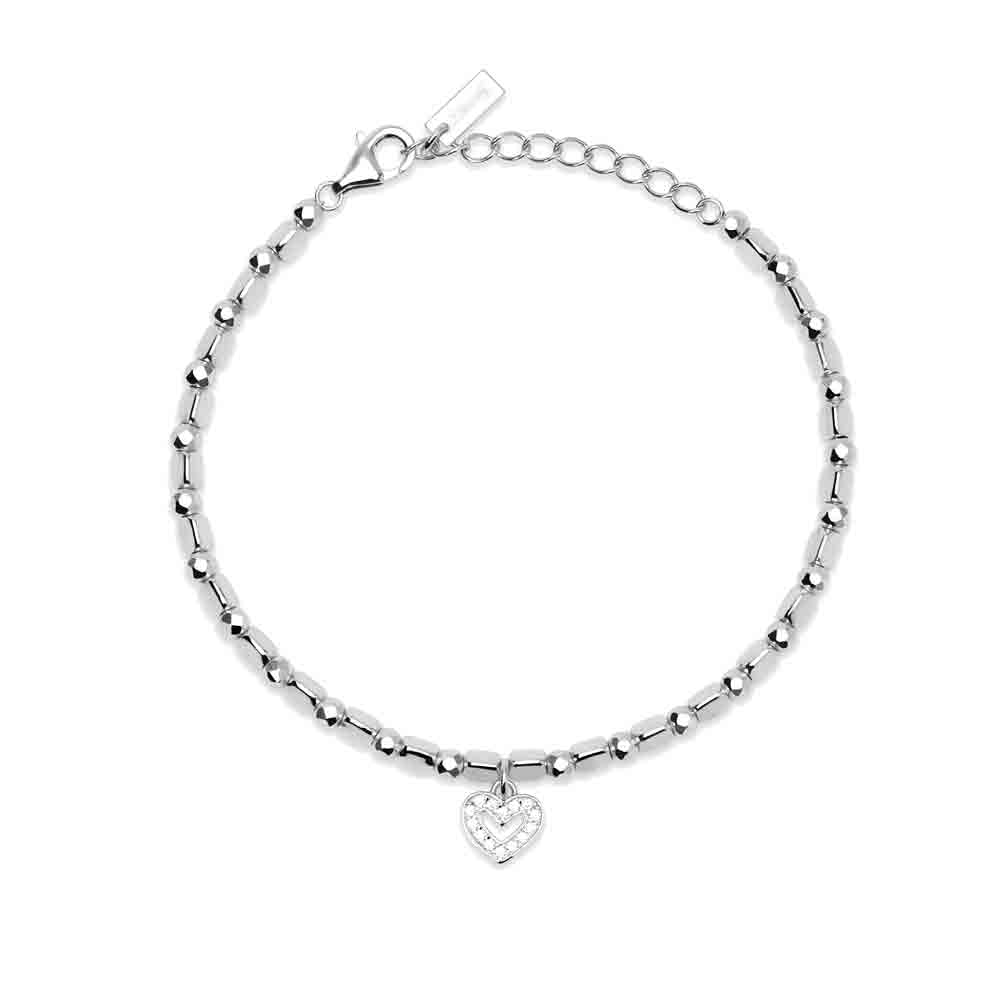 Bracciale Donna in argento con sfere e ciondolo cuore Mabina Gioielli