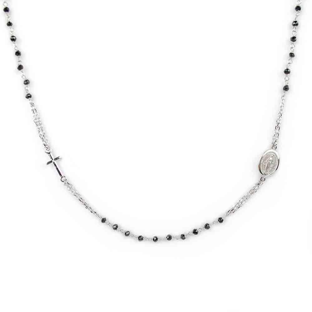 Collana Rosario in Oro Bianco e Spinello Nero