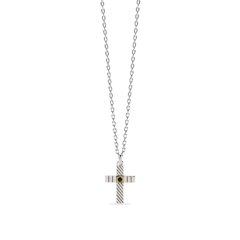 Collana Uomo in Argento con croce con zircone e placcatura oro Mabina Gioielli