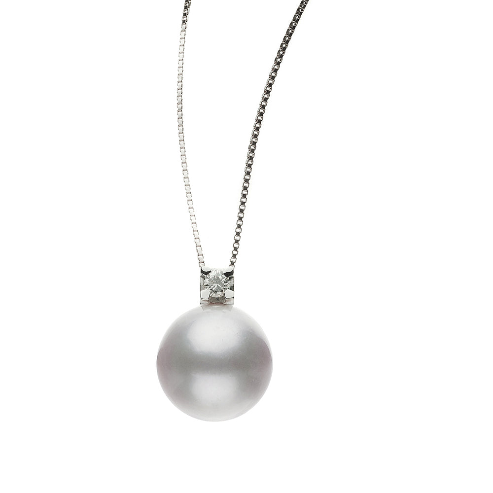 Collana con Perla Australiana e Diamante Oro Bianco Genesia