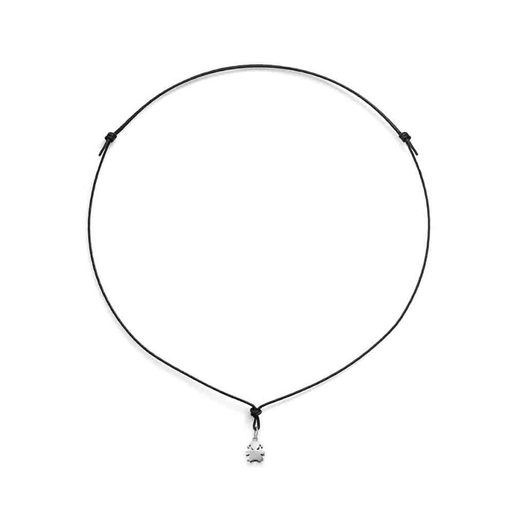 Collana sagoma bimba oro bianco cordino ecologico nero Le Bebè
