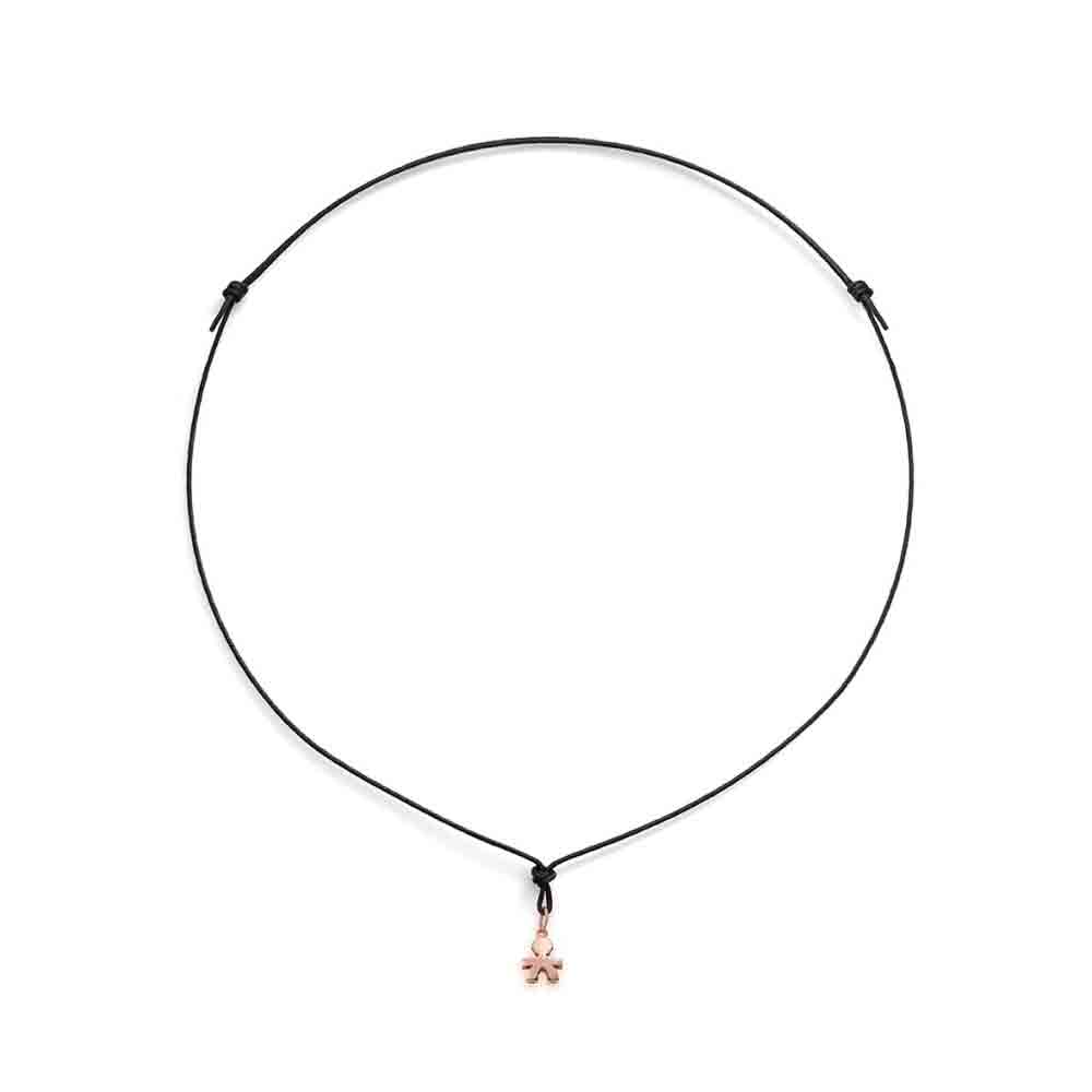 Collana sagoma bimbo oro rosa cordino ecologico nero Le Bebè