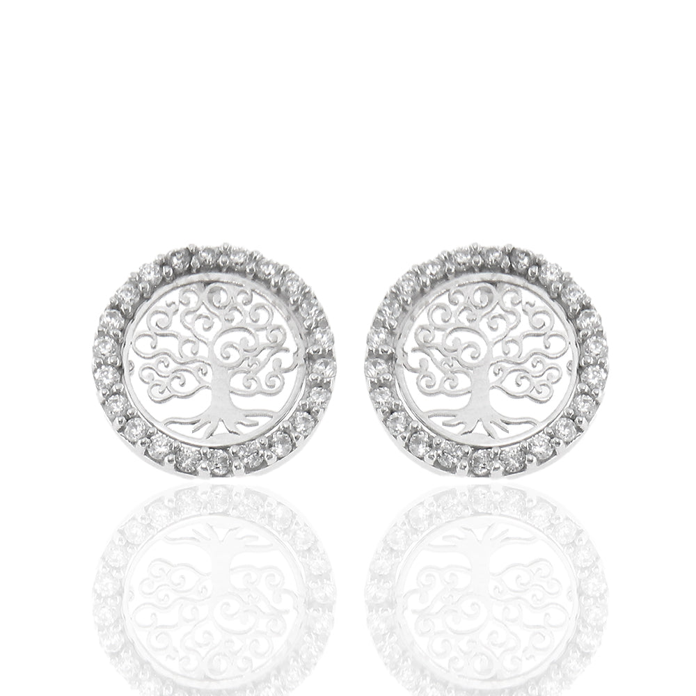 Orecchini Donna Albero della Vita in Oro Bianco con Zirconi