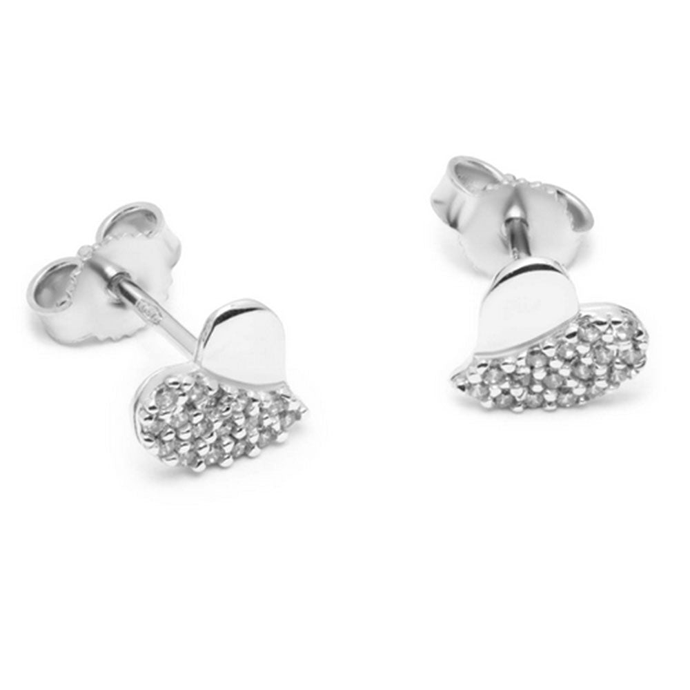 Orecchini Donna Cuore Oro Bianco 9 Carati con Zirconi
