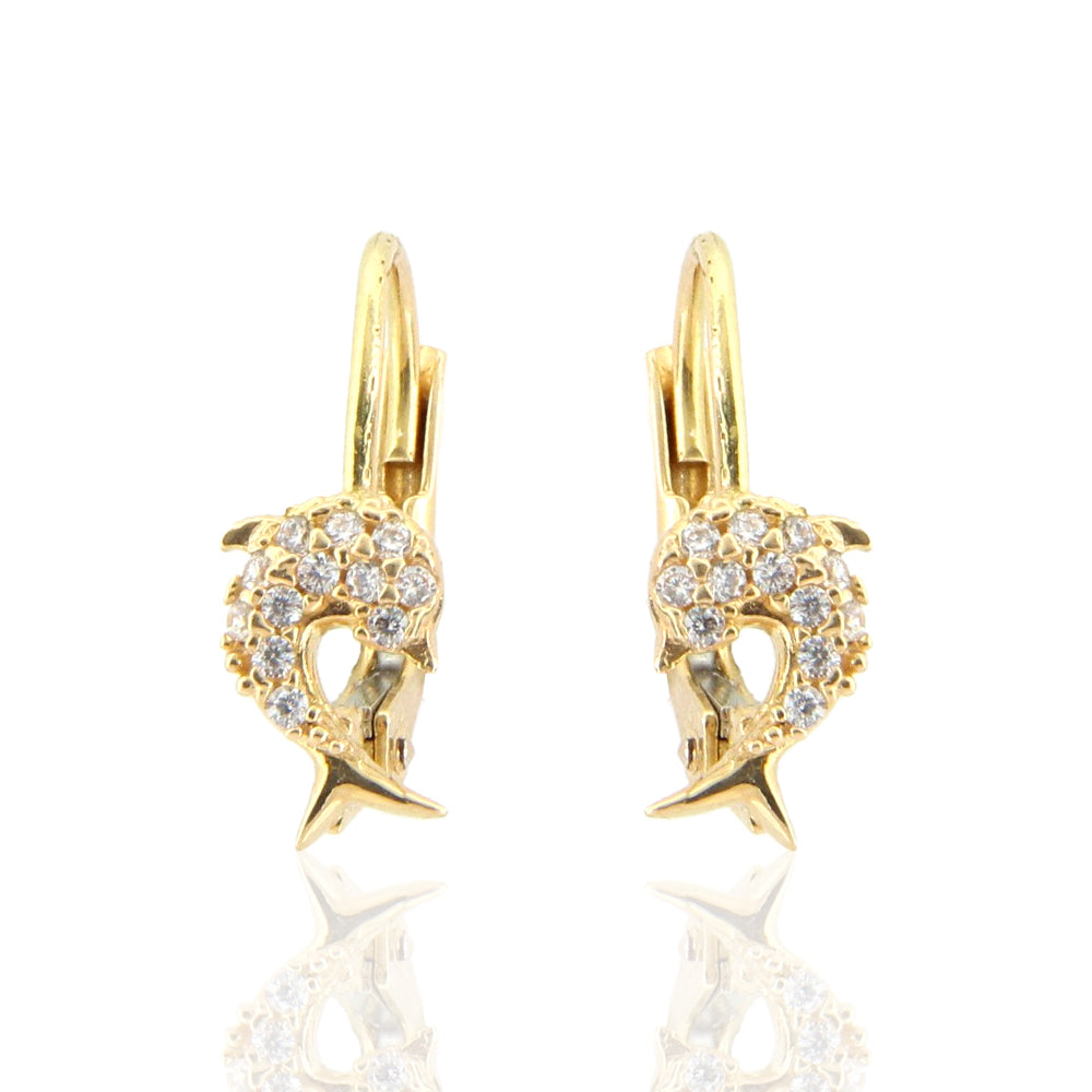 Orecchini Donna Monachella Delfini in Oro Giallo con Zirconi
