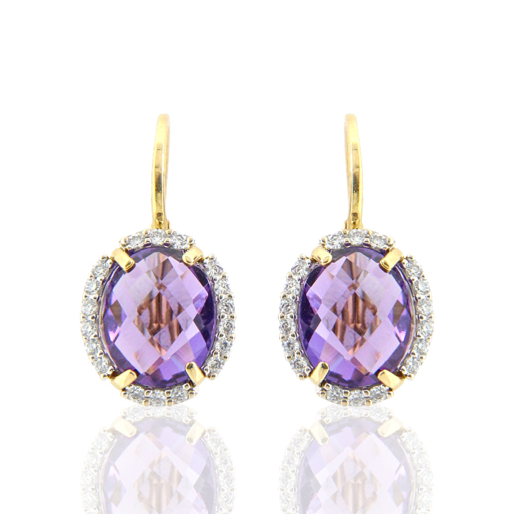 Orecchini Donna Monachella Rosetta in Oro Giallo con Zirconi e Ametista