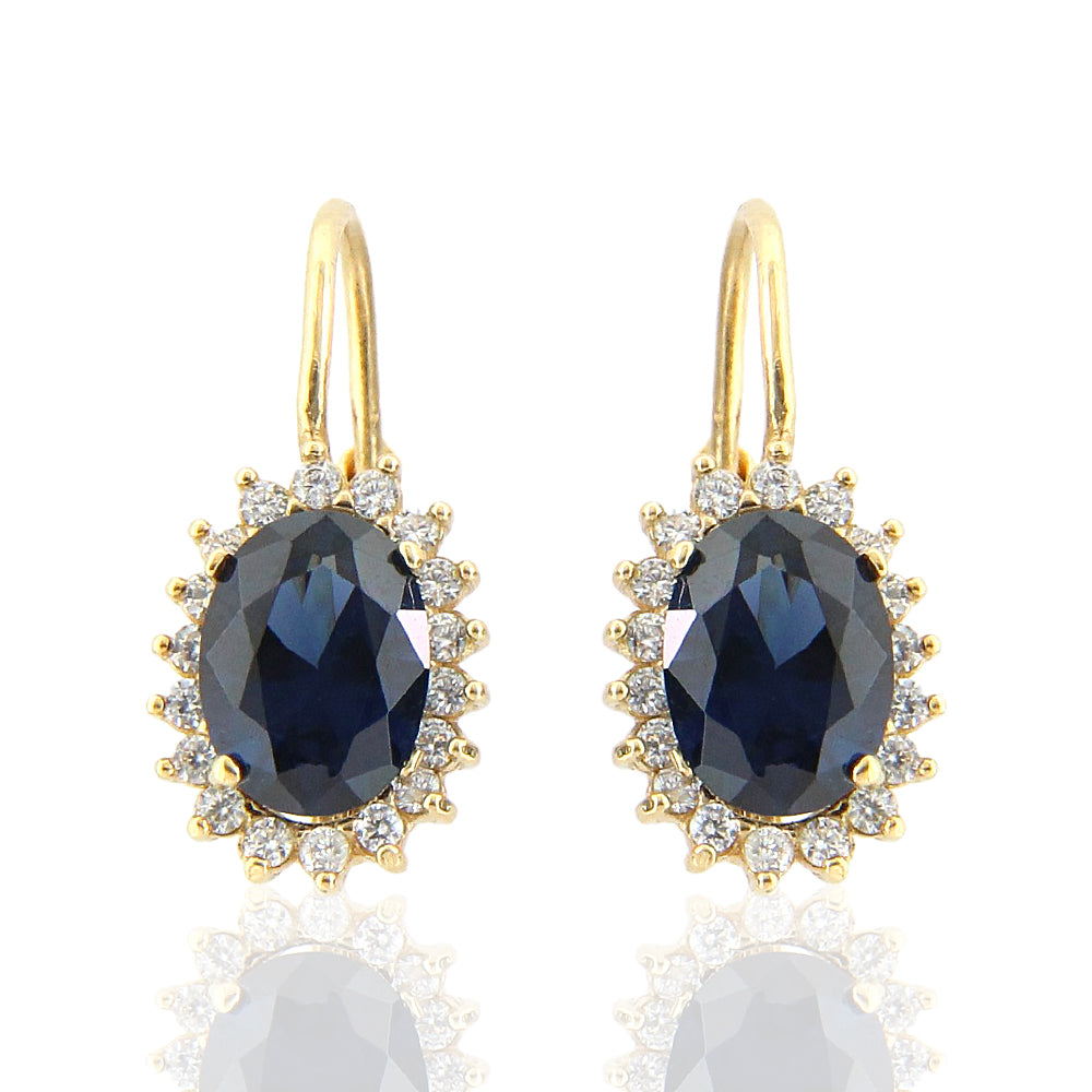 Orecchini Donna Monachella Rosetta in Oro Giallo con Zirconi e Zaffiro Sintetico