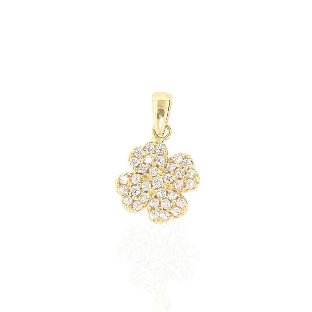 Pendente Croce in Oro Giallo Quadrifoglio con Zirconi