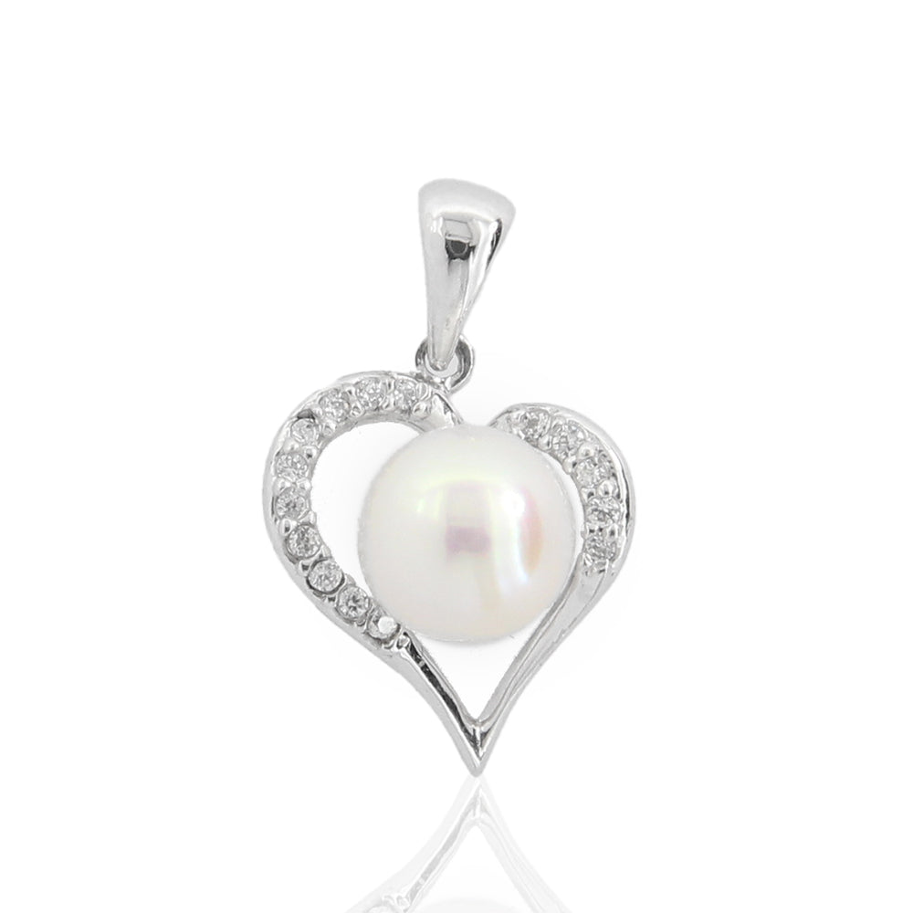 Pendente Donna Cuore in Oro Bianco e Perla