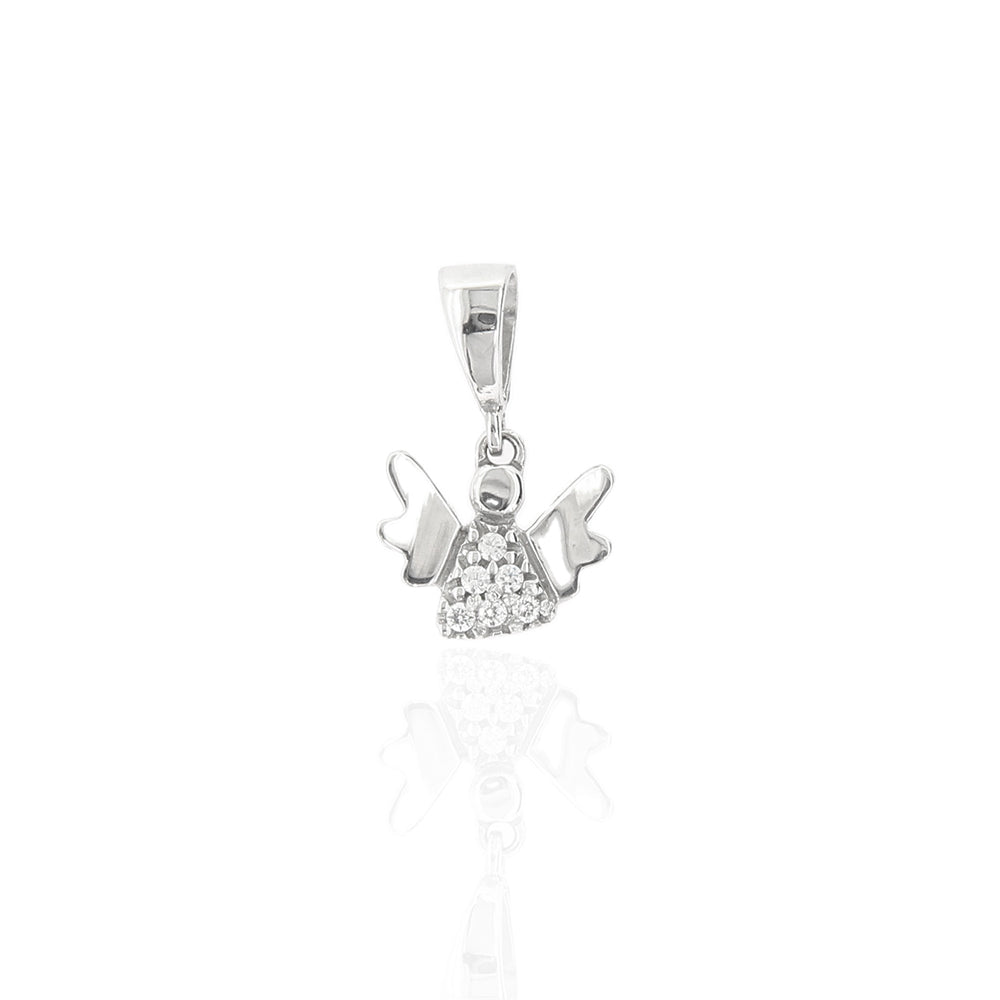 Pendente in Oro Bianco Angelo con Zirconi