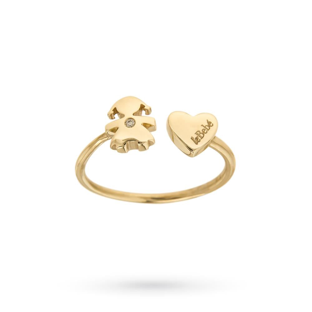 Anello Bimba Cuff Les Petits con Cuore in Oro Giallo con Diamantino Le Bebè
