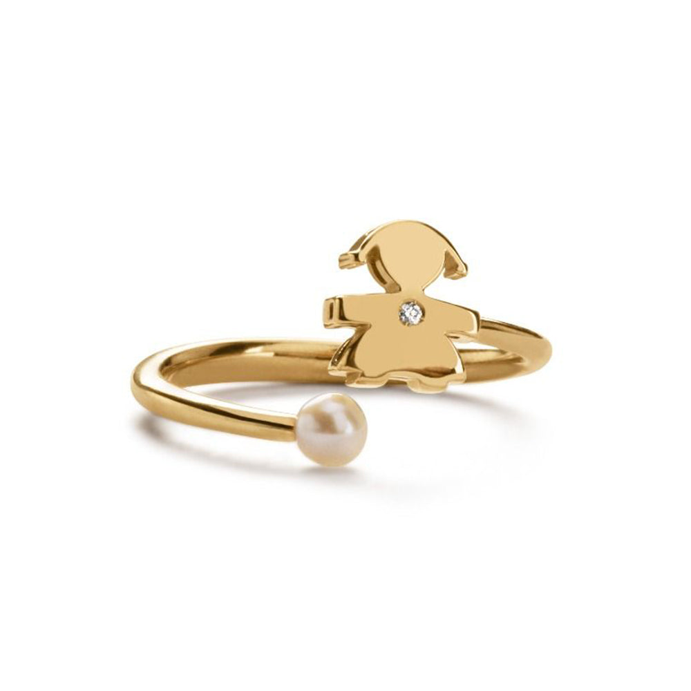 Anello Bimba e Perla in Oro Giallo con Diamantino Le Perle Le Bebè