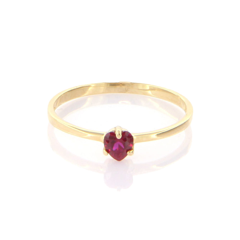 Anello Donna Cuore in Oro Giallo con Rubino Sintetico