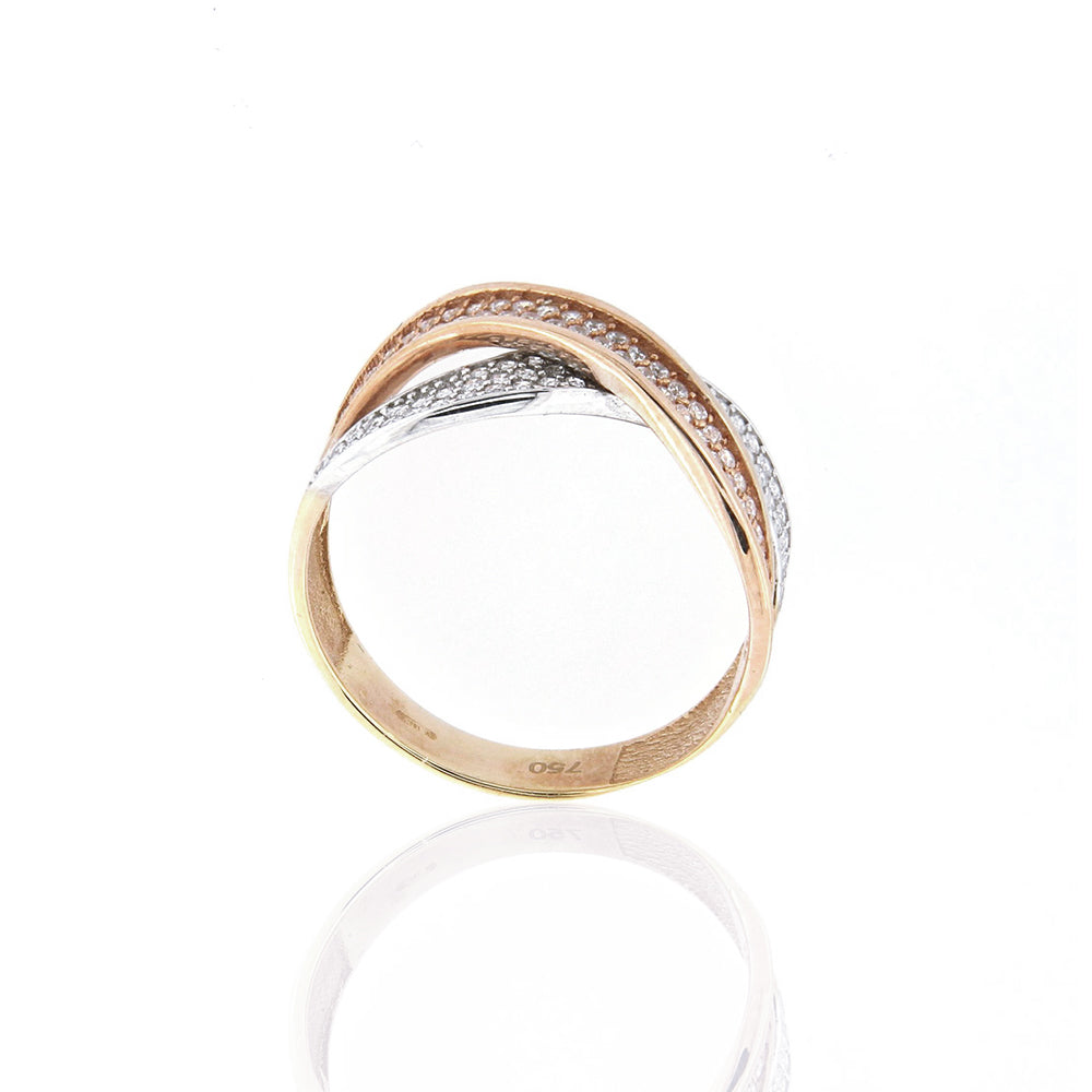 Anello Donna Fascia Intrecciata in Oro 3 Colori con Zirconi