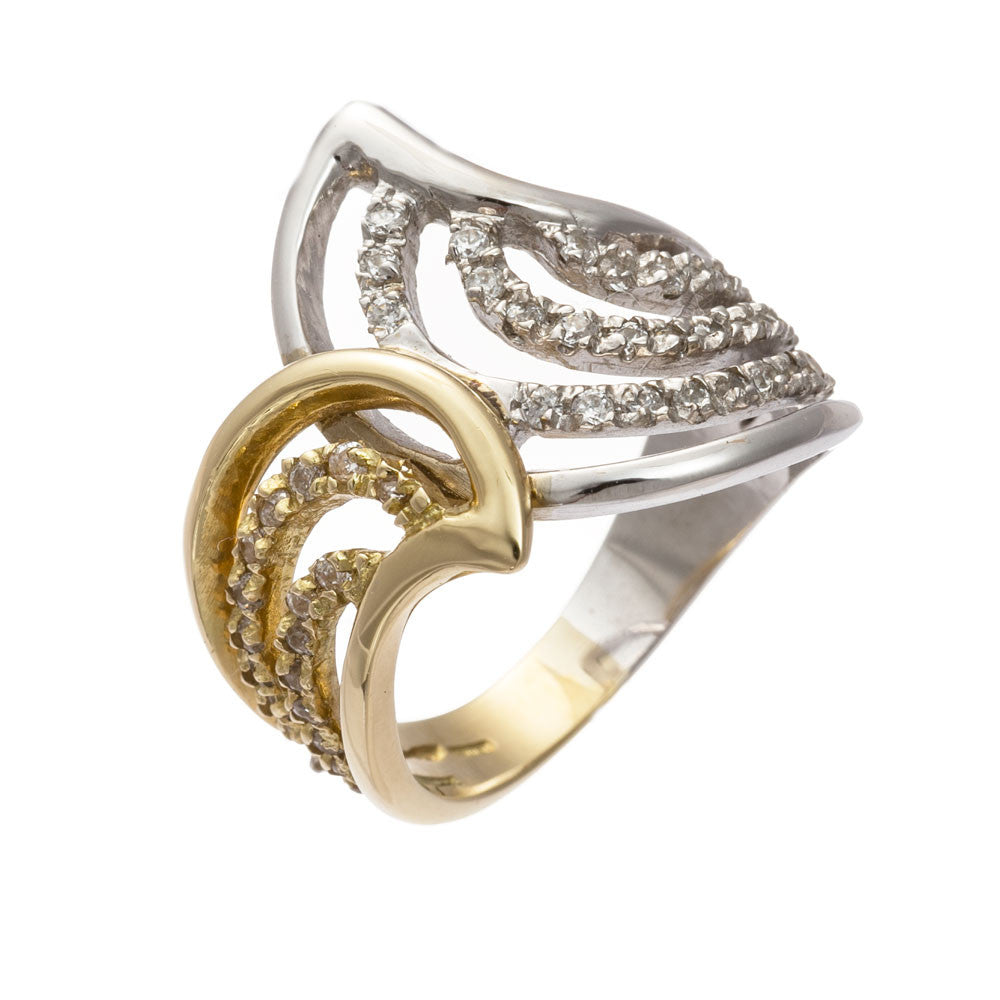 Anello Donna Oro Bianco e Giallo con Zirconi