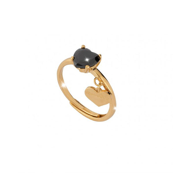Anello Donna in Argento Gold Lucciole con Cuore Pietra Nera. Gioielleria Amadori