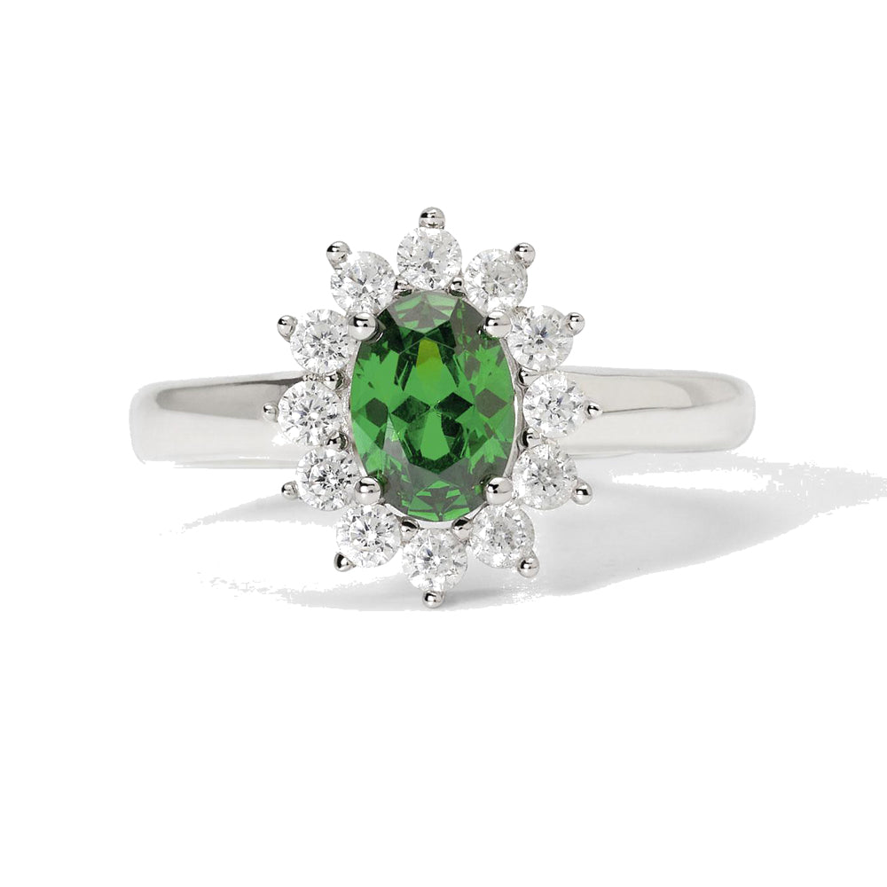 Anello Donna in Argento Smeraldo Sintetico Ovale Mabina Gioielli