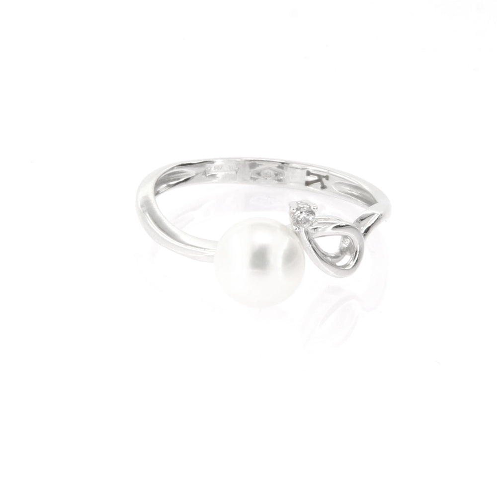 Anello Donna in Oro Bianco con Perla e Zirconi