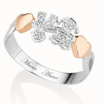 Anello Maschietto e Femminuccia Girocuore Pavè Oro Bianco LBB113 - Le Bebè