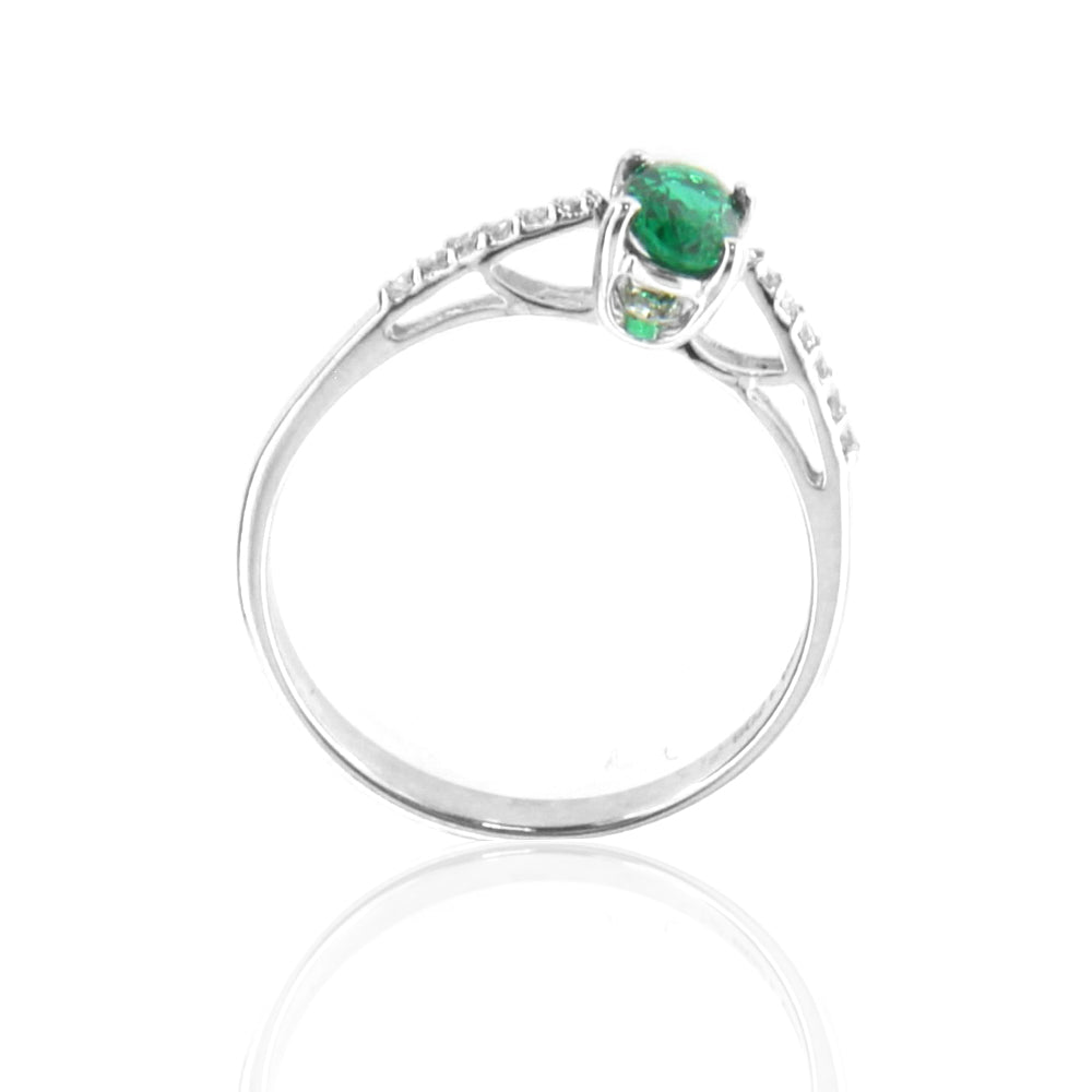 Anello Rosetta in Oro Bianco con Diamanti e Smeraldo