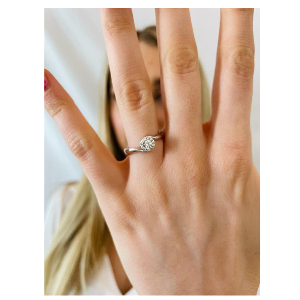 Anello Solitario Pavè di Brillanti Oro Bianco Anniversary Recarlo