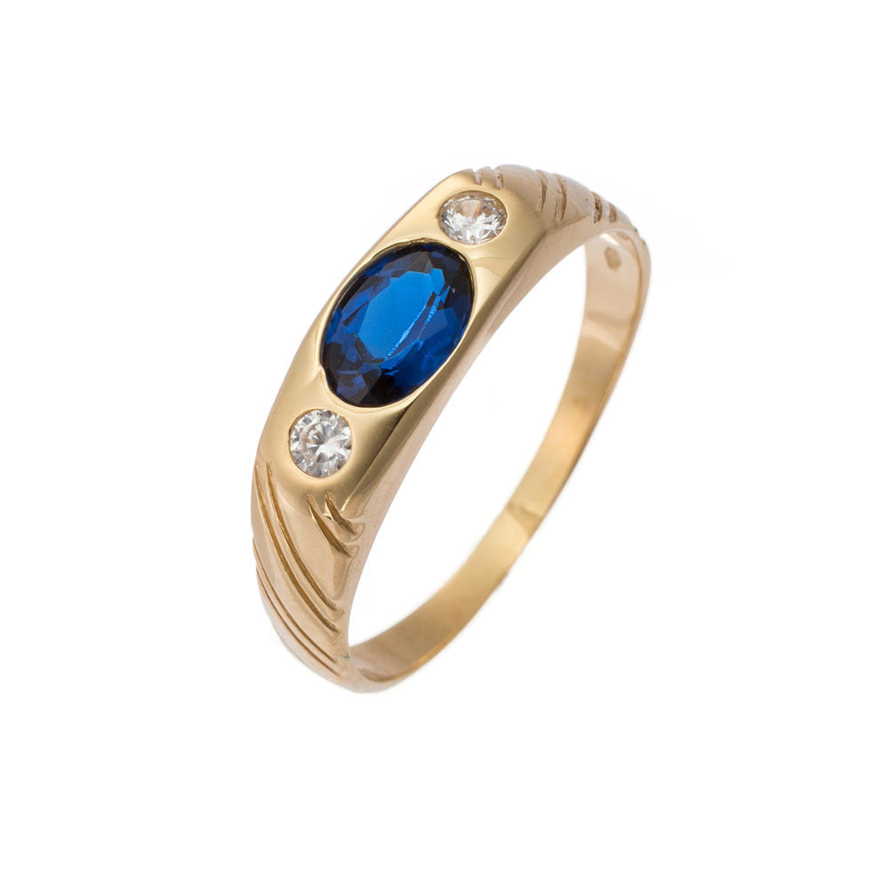 Anello Uomo Oro Giallo e Zaffiro Sintetico